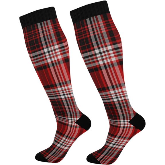GZHJMY Buffalo Plaid Compression Socks, Women Men Long Stocking (20-30mmHg), Travel Knee High Stockings for Athletic Sports,Running,Cycling,Nursing