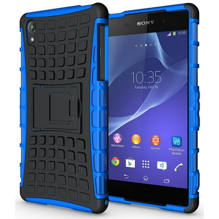NAKEDCELLPHONE BLUE GRENADE GRIP RUGGED TPU SKIN HARD CASE COVER STAND FOR SONY XPERIA Z2 PHONE / D6503 /