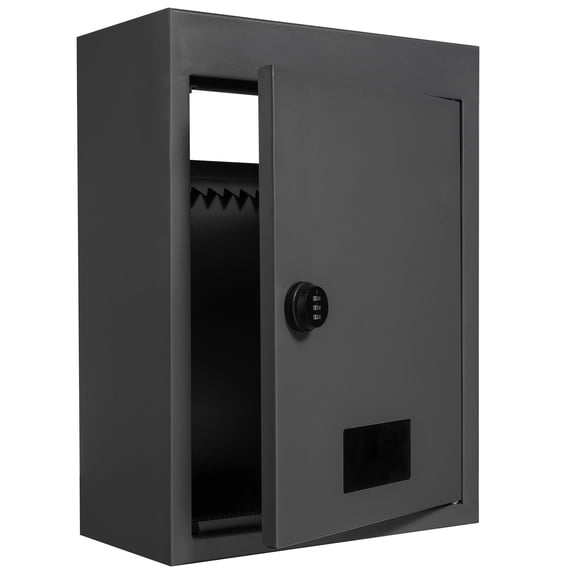 KFFKFF Secure Steel Drop Box for Wall Mounting, Adjustable Combination Lock (2.8-7.9" x 13"), Size: 12.5x6.3x16.9 inches, Black