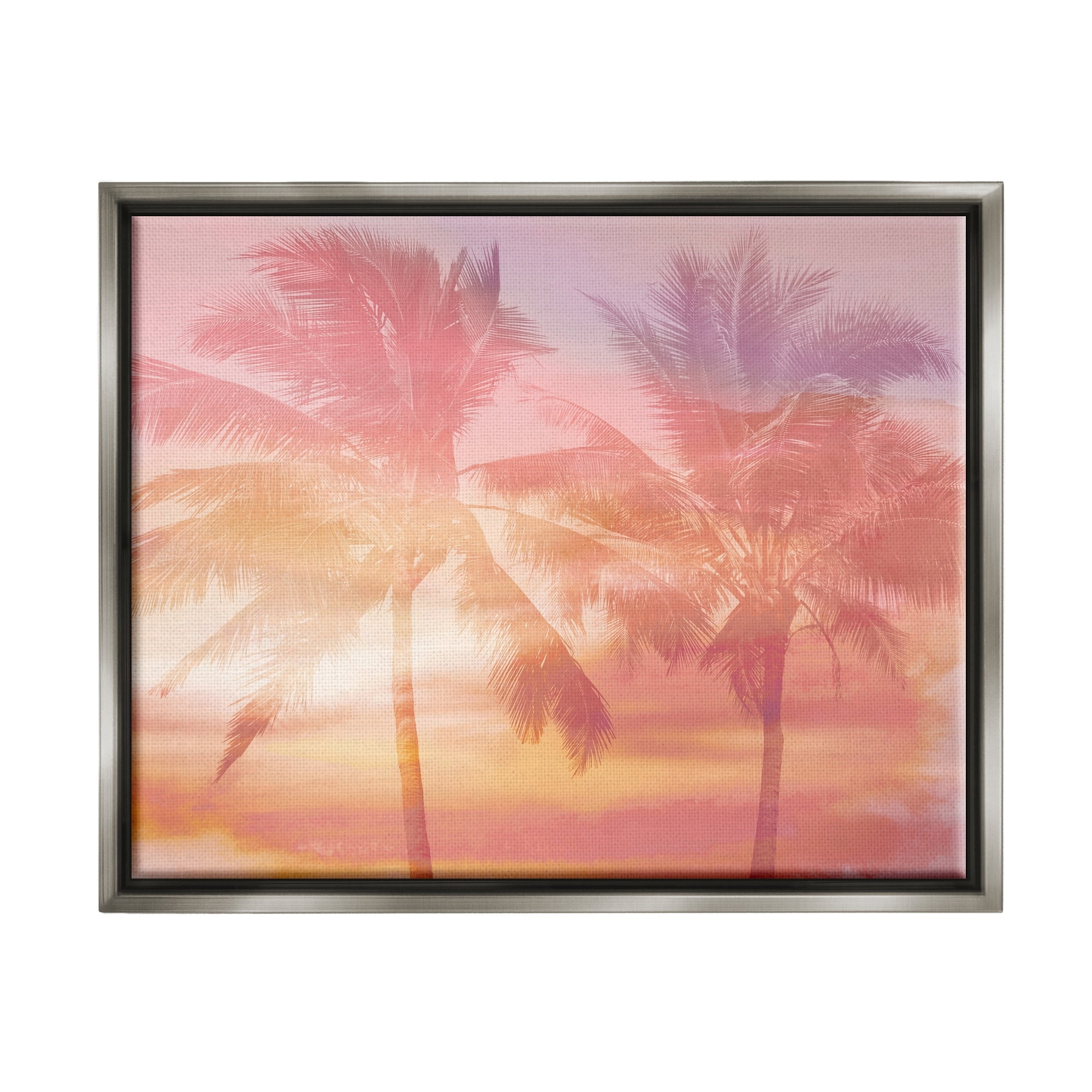 Stupell Industries Summer Palm Trees Sunrise Tropical Windblown Leaves Graphic Art Luster Gray Floating Framed Canvas Print Wall Art, Design by Mia Jensen