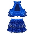 thumbnail image 4 of Yruioon Kids Girls Jazz Latin Samba Rumba Ballroom Performance Costume Metallic Crop Top with Tutu Royal Blue 16, 4 of 6