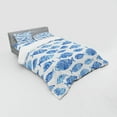 thumbnail image 3 of Blue Duvet Cover Set, Fish Sea Animal with Ottoman Ornate Mosaic Hand Drawn Style Marine Artwork, Bedding Set with Shams and Fitted Sheet, 3 Sizes, by Ambesonne, 3 of 3