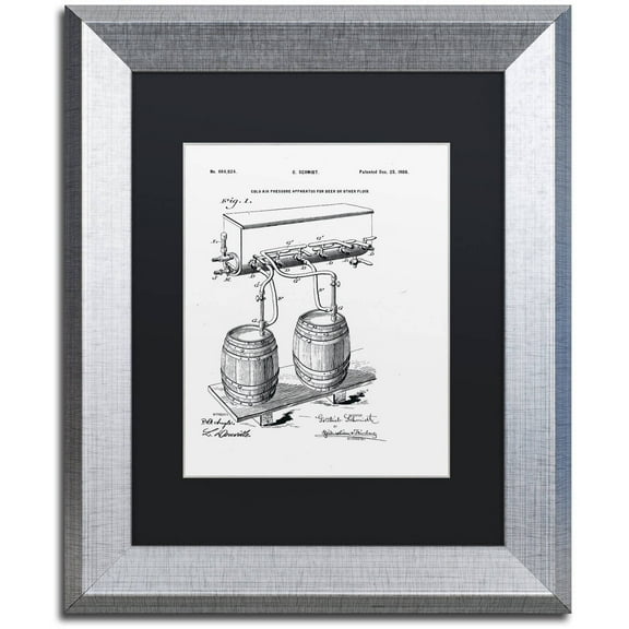 Trademark Fine Art "Art Of Brewing Beer Patent White" Canvas Art by Claire Doherty Black Matte, Silver Frame