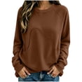 thumbnail image 3 of CBASIHI Womens Crew Neck Sweatshirts with Pockets- Casual Long Sleeve Oversized Fall Pullover Top Brown Size S, 3 of 6