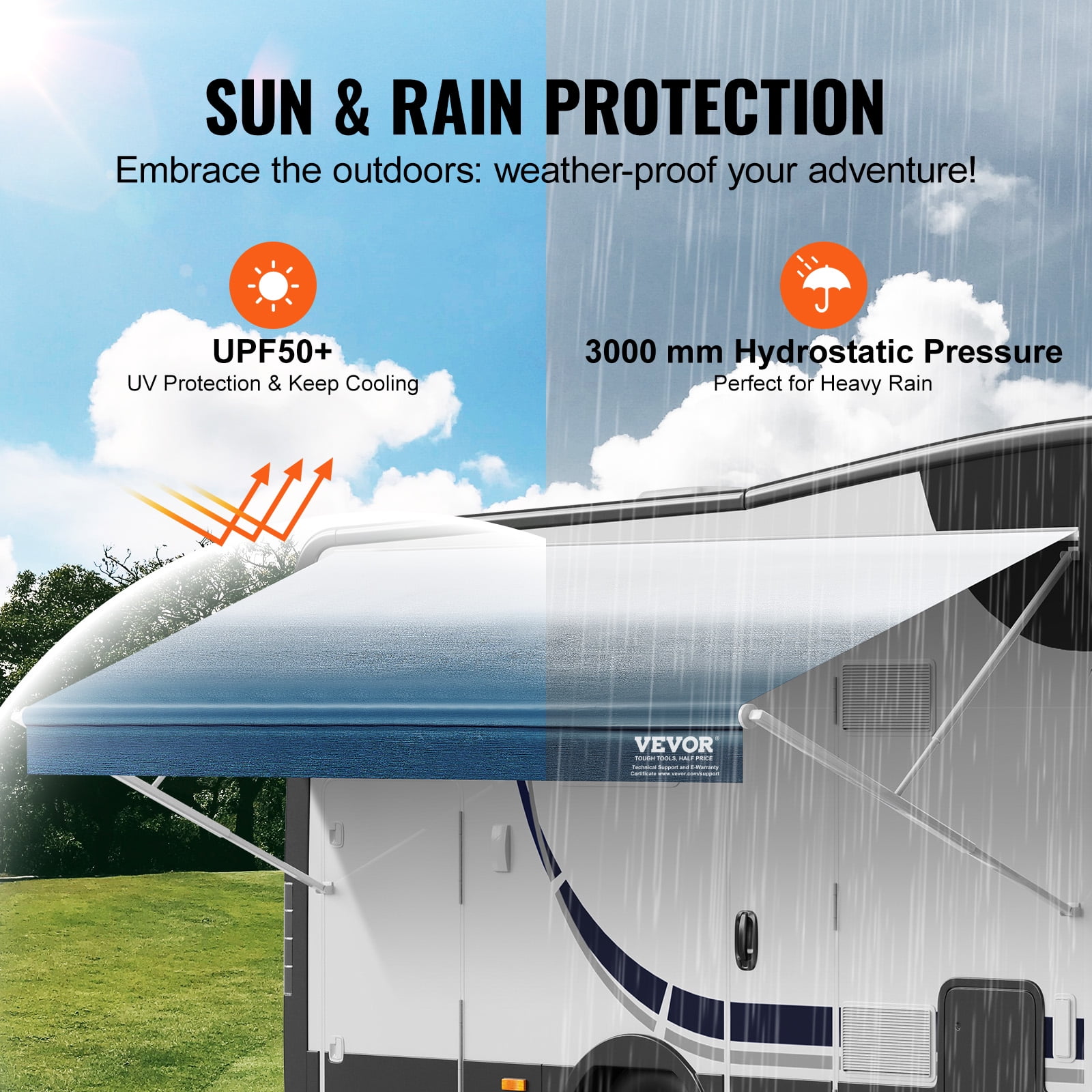 KFFKFF RV Awning Fabric Replacement (17'2" Fabric) 18' 16oz PVC Fabric Waterproof