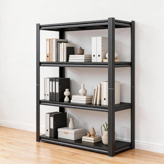 Book Shelf Metal Shelving Storage Shelves 4-Tier Tall Bookshelf Adjustable Shelving Unit Organization and Storage for Living Room, Bedroom, Home Office, Kitchen, Balcony, 54"H×35.4"W×15.7"D, Black