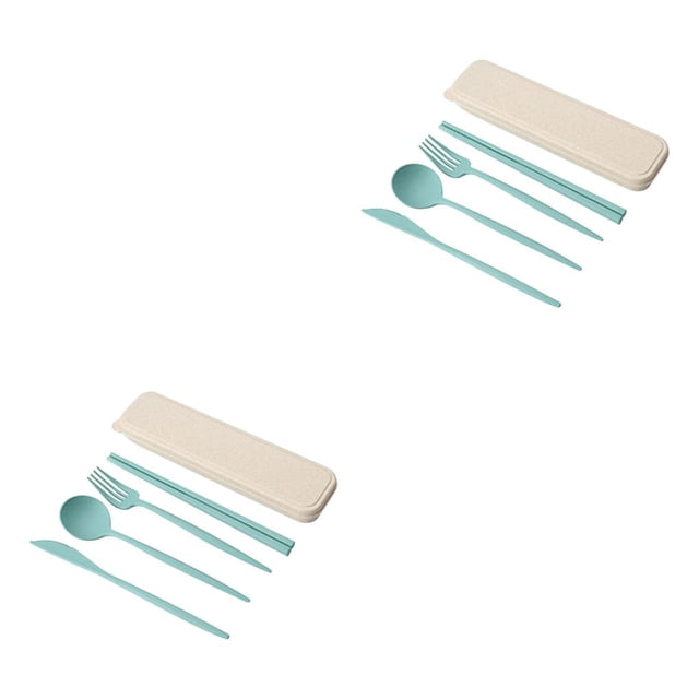 Kearding ¡Novedad de 2021! Juego de cubiertos de de 4 Uds., cuchillo de paja de trigo, tenedor, palillos, cuchara, vajilla portátil con caja de Type6 NO6 Kearding CBP592543