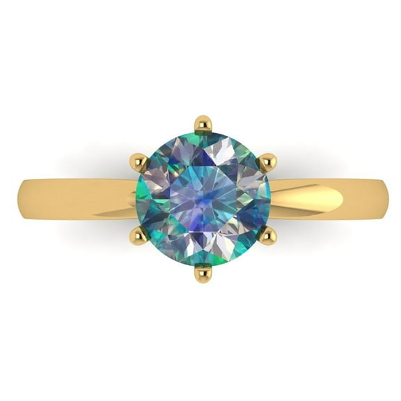 Solitaire Engagement Ring for Women - 1.5ct Blue Moissanite in 18K Yellow Gold Promise Ring