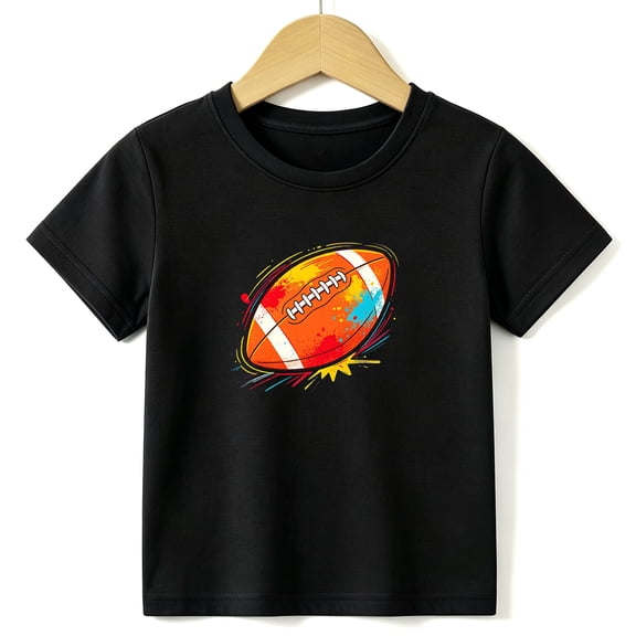 Boys Graphic Tees Football Kids T Shirt Sports Game Day 100% Cotton Short Sleeve Soft Tops 4-13Y Black