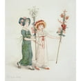 thumbnail image 2 of Kate Greenaway 20x22 Black Ornate Framed Double Matted Museum Art Print Titled: Two Children with Staffs (1884), 2 of 5