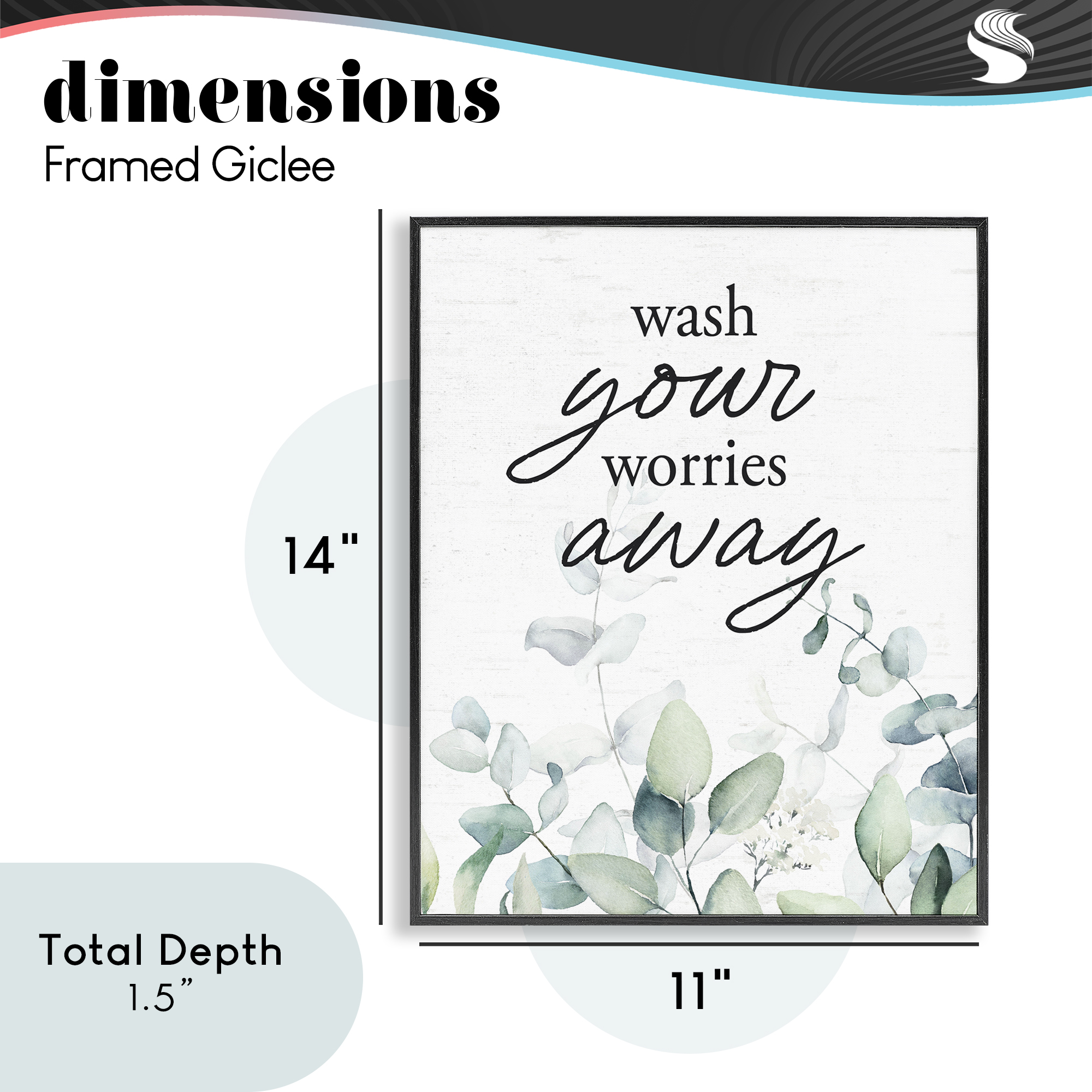 Wash Worries Away Herb Leaves Black Framed Giclee Art, design by Lettered and Lined