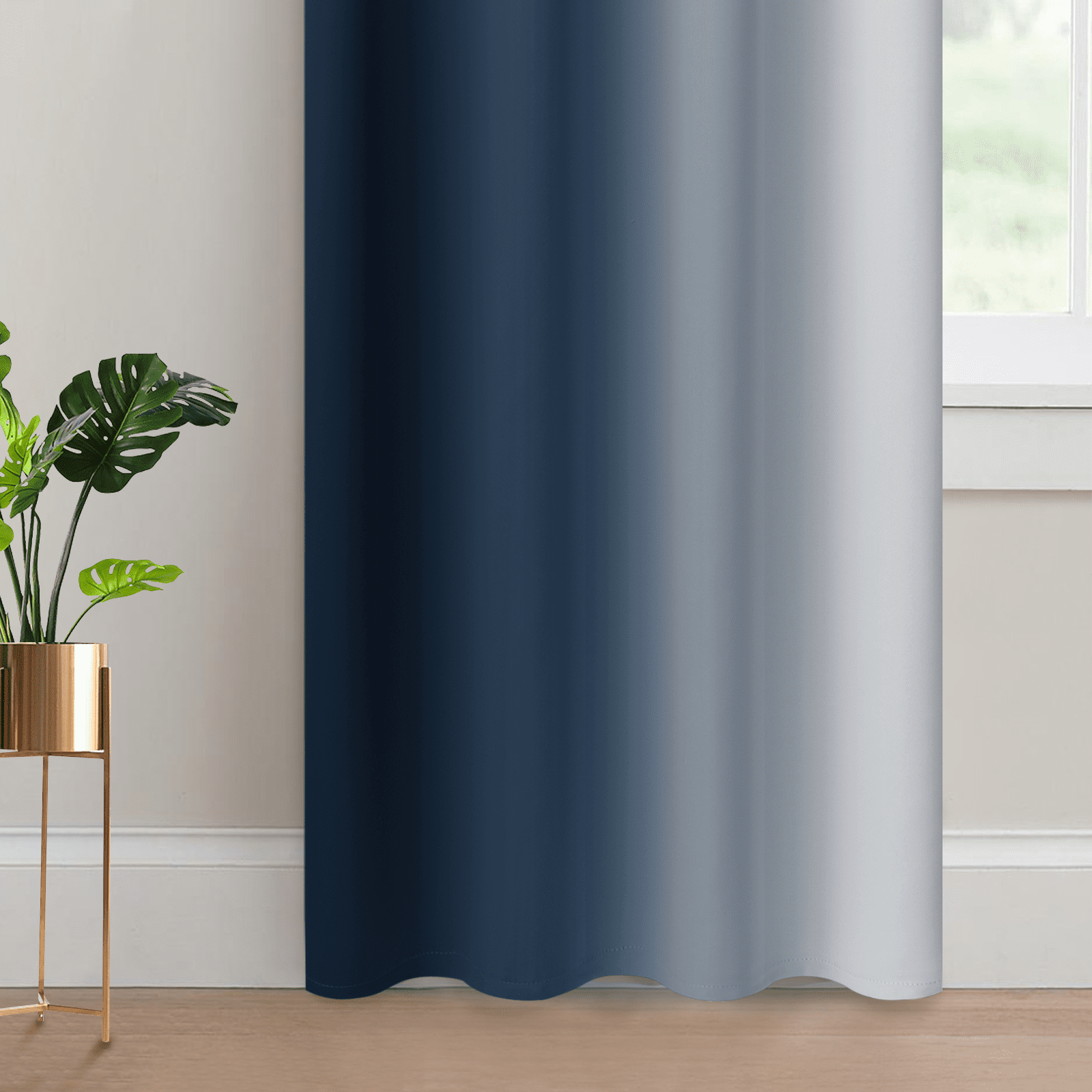 Yakamok Navy Blue Curtain for Bedroom/Living Room Blackout,Ombre Curtains Grommet Light Blocking Room Darkening Window Drapes 2 Panels,52x84 inches