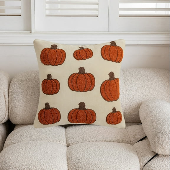 Fall Throw Pillow Covers,Autumns Halloween Embroidery Pumpkin Loop Velvet Pillow Case,for Bed Sofa Cushion Home Indoor Couch party,18x18Inch