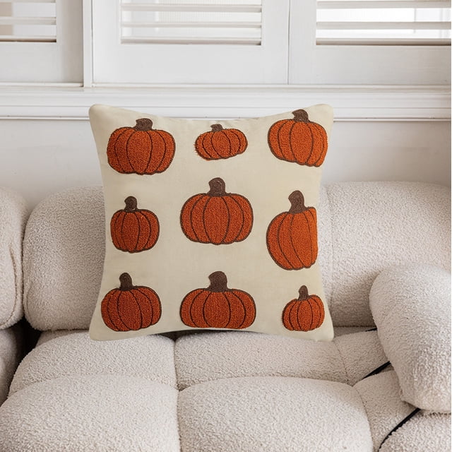 LSLJS Autumns Embroidery Pumpkin Loop Velvet Embroidery Pillow Cover Sofa Cushion Cushions, Thanksgiving Decorations