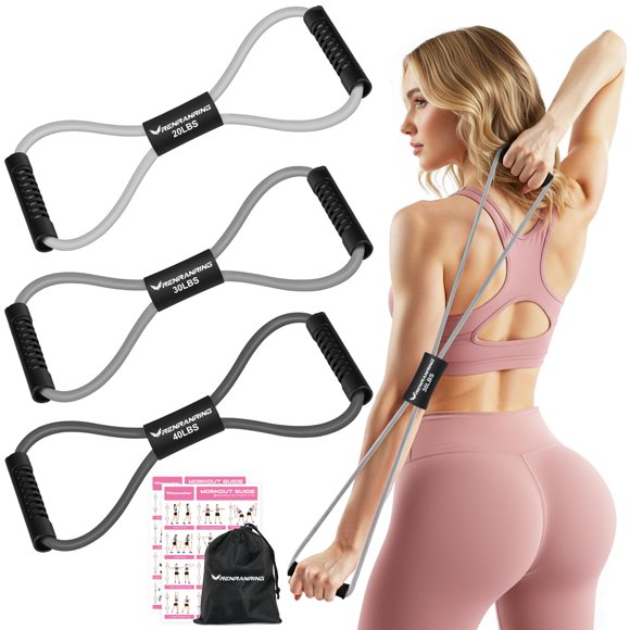 Bandas de Resistencia Figura 8 RENRANRING 8 Bands Grey Juego de 3 Niveles 20 30 40 LBS