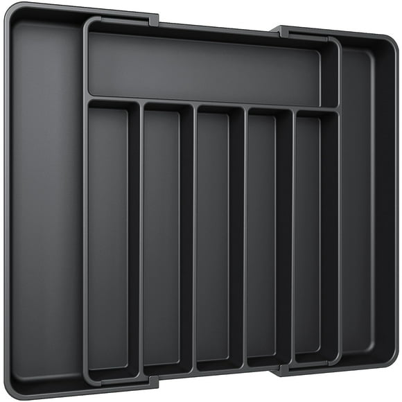Organizador de cubiertos AUJEN, cajón de cocina ampliable, negro