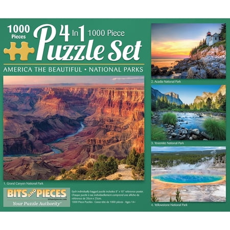Bits and Pieces Set of 4 1000 Piece Jigsaw Puzzles for Adults American National Parks 20 x 27