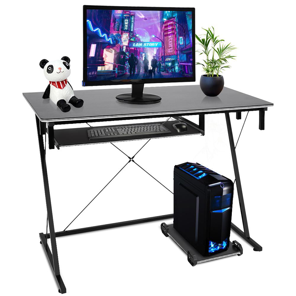Z-Shaped Computer Desk Laptop Workstation Console Table Home Furniture W/ Tray 