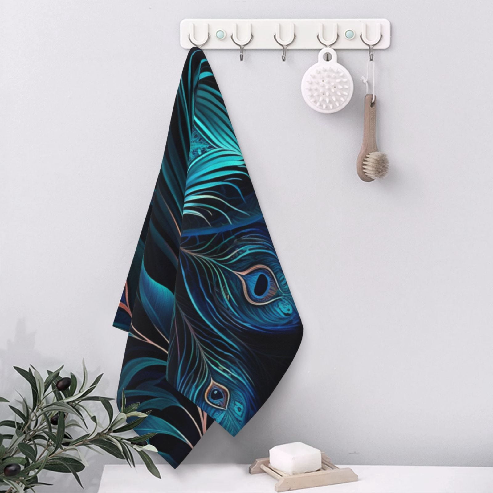 Peacock Feathers Cool Peafowl 27.5" x 16" Ultra Soft Hand Towel, Face Wash Cloth for Bathroom, Gym, Travel, Pool