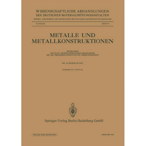 Metalle Und Metallkonstruktionen, (Paperback)