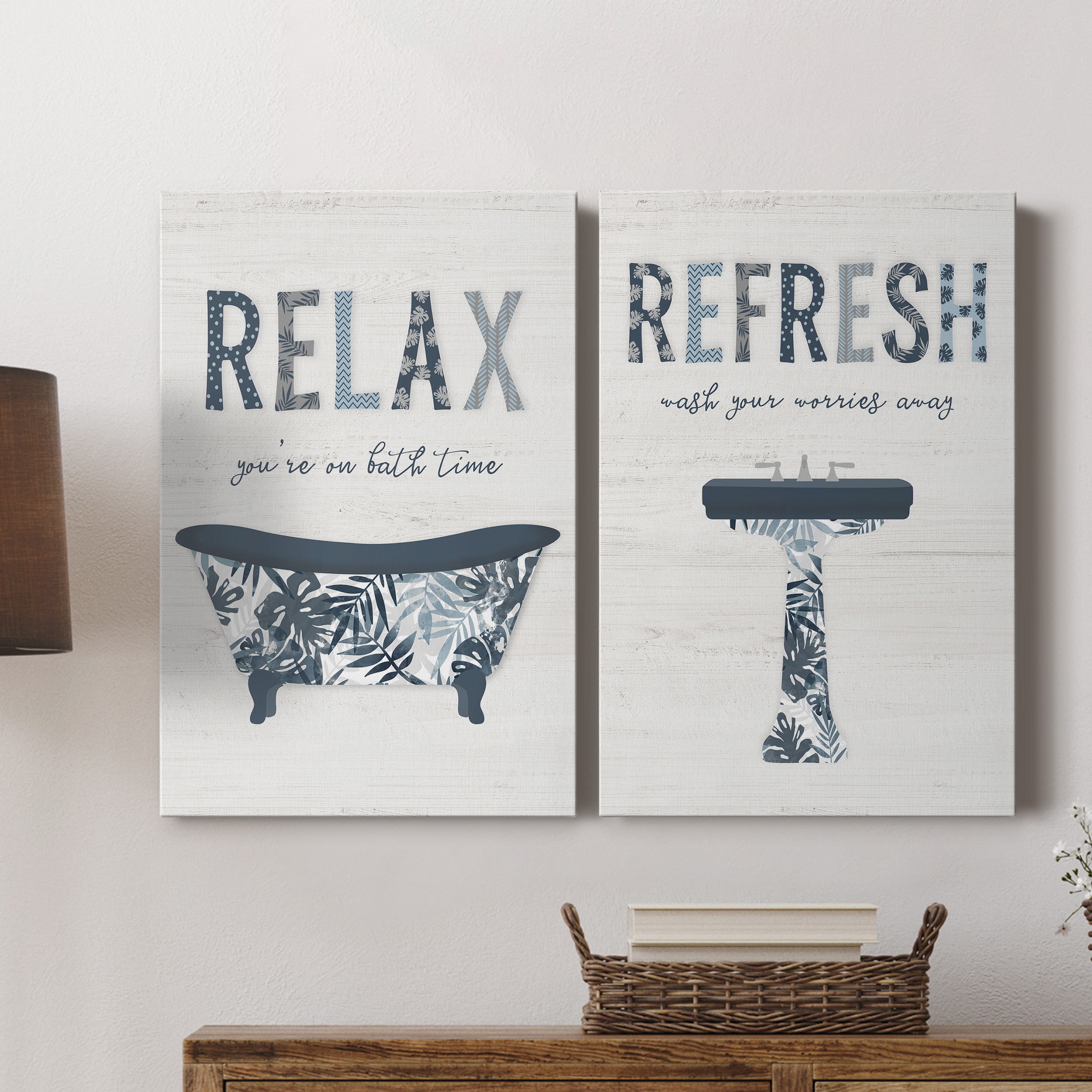 Palm Bath I Premium Gallery Wrapped Canvas - Ready to Hang - Set of 2 - 24 x 36 Each