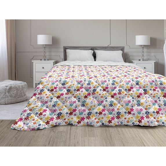 Fantasy Down Alternative Comforter, Cartoon with Castle and Unicorn Stars Background Cartoon Drawing Style, Microfiber Quilt for All Season, 5 Sizes, Pale Mauve Brown Pink, by Ambesonne