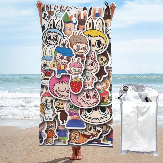 Toalla de playa Labubu, suave, de secado rápido, resistente a la arena, para natación, piscina, yoga, gimnasio, camping, toallas de baño ligeras, regalo para niños, niñas, niños y adultos, 31,5 x 63