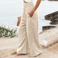 thumbnail image 6 of VSSSJ Women's Cotton Linen Wide Leg Pants Relaxed Fit Solid Color High Waist Straight Flowy Pants Baggy Breathable Lightweight Lounge Trousers Beige XL, 6 of 8