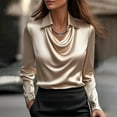 thumbnail image 2 of ZOELNIC Women's Satin Cowl Neck Blouse Elegant Long Sleeve Work Shirt, Office Professional Tops, L, 2 of 3