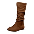thumbnail image 2 of Women Suede Slouch Mid Calf Boots Side Zipper Flat Heel Casual Pull On Knee High Winter Fashion Boots Music Festival Outfit Brown 43, 2 of 9