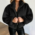 thumbnail image 3 of Xuanfei Women Fuzzy Stand Collar Side Pockets Full Zip Slouchy Cropped Coat, 3 of 3