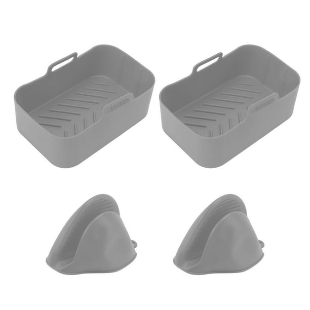 Juego de 2 freidoras rectangulares de silicona con revestimiento de silicona y cesta rectangular para Ninja DZ201 Foodi 8QT, color gris