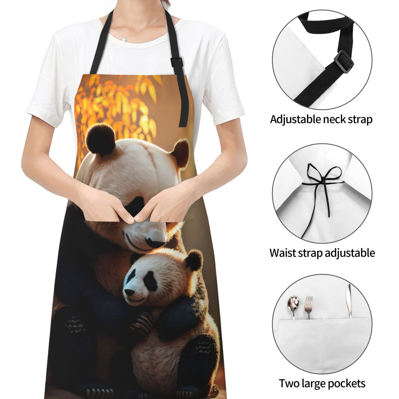 Kdxio Maple Forest Panda Apron with Pockets Adjustable Kitchen Aprons for Men Women Waterproof Aprons for Cooking,Drawing,Crafting, Baking Household Cleaning
