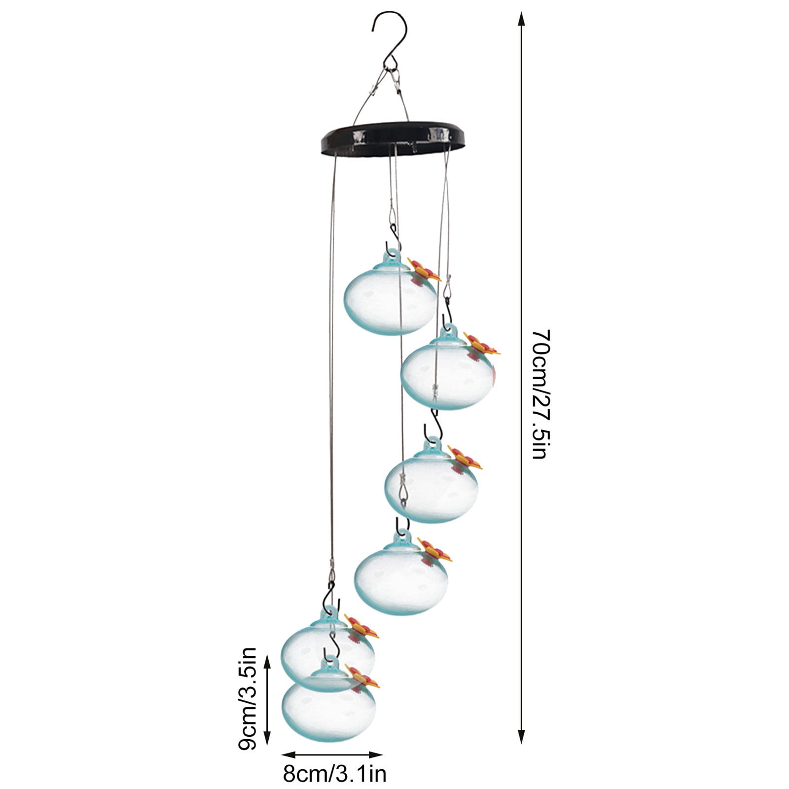 Yardvibe ABC 70CM Wind Chimes Style Hummingbird Feeder, Plastic Outdoor Hanging Bird Feeder with Multiple Feeding Spots for Garden Yard Patio Decor (Style B)