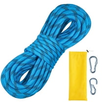 KFFKFF 10.5mm Durable Climbing Rope, 9.7M(32ft) for Outdoor Adventures, 25KN High Strength, Fiber Construction with Metal Snap Hooks, Ideal for Escape, Rappelling, Fire Rescue, in Blue