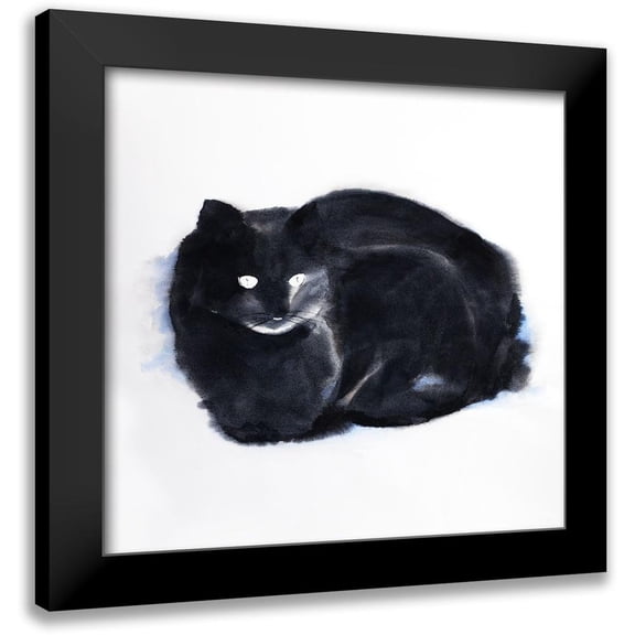 Atelier B Art Studio 12x12 Black Modern Framed Museum Art Print Titled - CLOUDY WATERCOLOR CAT