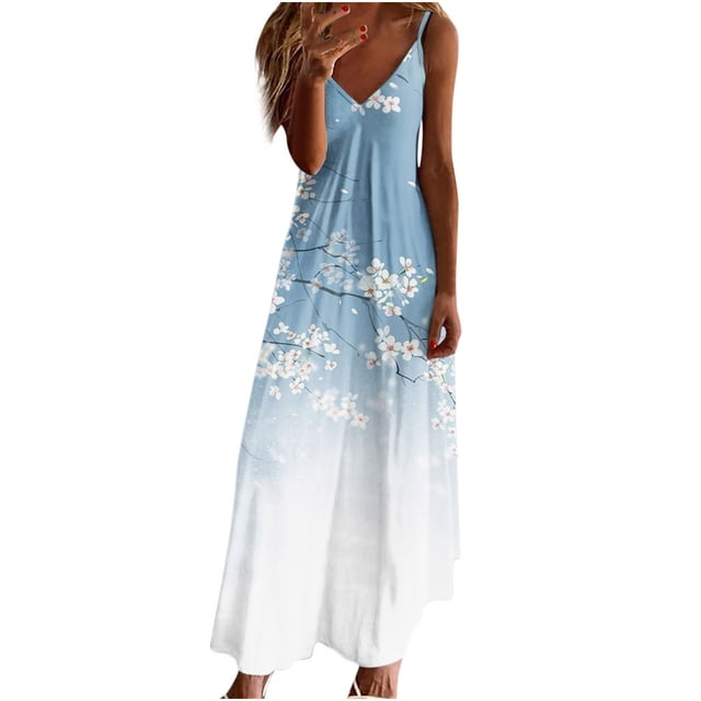 Robe d'Été pour Femmes avec Manches Mode d'Été Imprimée Col en V Sans Manches Robe à Bretelles Robe Ligne A Robe d'Été Femmes
