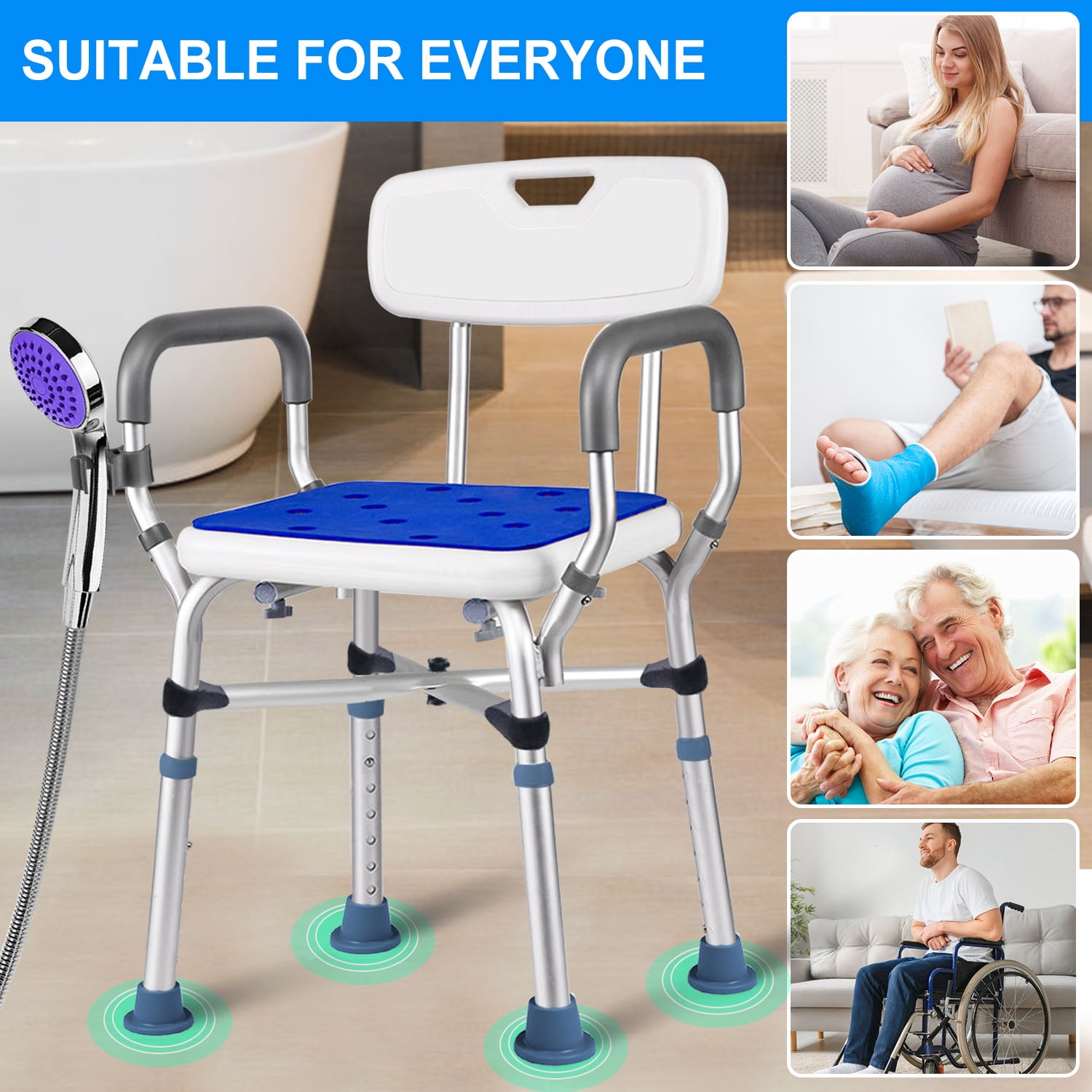 Shower Chair, Shower Stool with Shower Grab Bar for Bathtub , Adjustable Shower Seat Supports up to 500 lbs., White