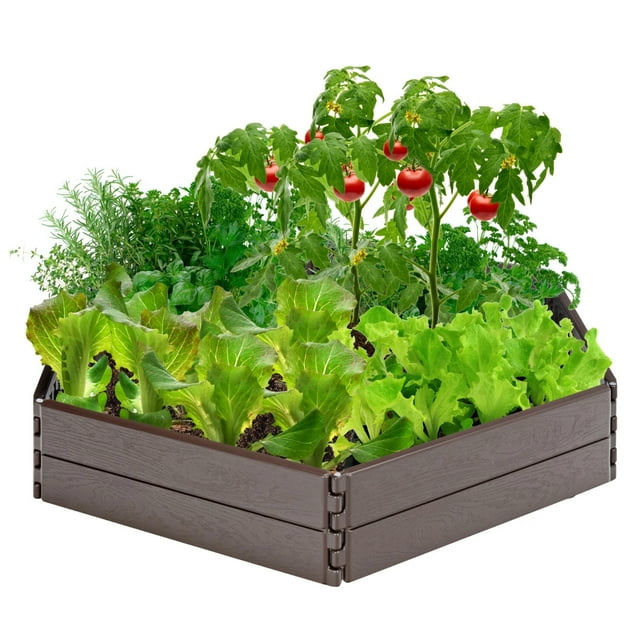 Maceta Elevada Costway Hexagonal de Exterior para Flores Verduras Hierbas 120 x 120 x 21 cm Marrón
