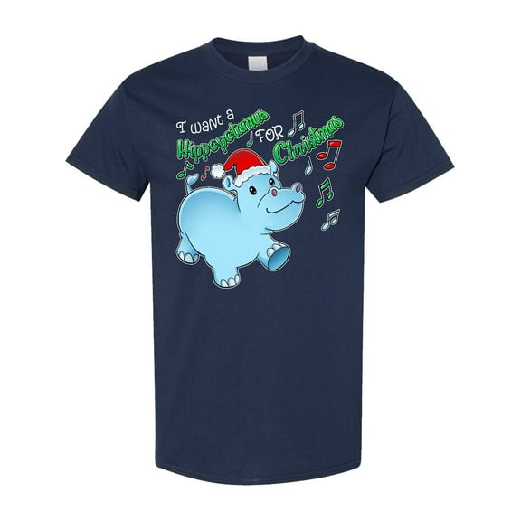 Inktastic I Want a Hippopotamus for Christmas Hippo in Santa Hat T-Shirt