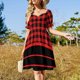 thumbnail image 2 of Vestido de manga corta a cuadros y rayas de búfalo rojo y negro para mujer vestidos de cumpleaños para mujer, 2 of 6