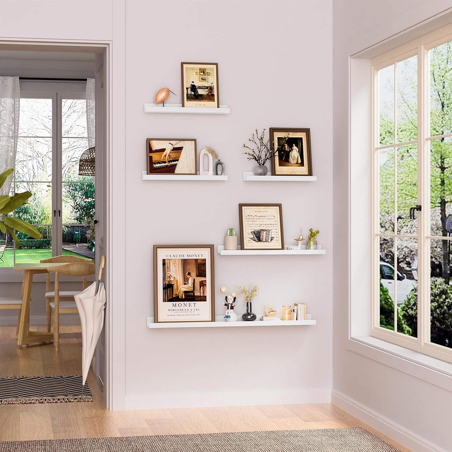 Floating Shelves for Wall Set 2 of 48 inches Picture Ledge Shelf 96 inches Totally,Solid Wood White Shelves for Room Wall to Display and Storage Photo Picture,Vinyl,Toy,Spice,Perfume,Book etc.