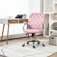 thumbnail image 2 of Vinsetto Velvet Home Office Chair, Button Tufted Desk Chair with Padded Armrests, Adjustable Height and Swivel Wheels, Pink, 2 of 9