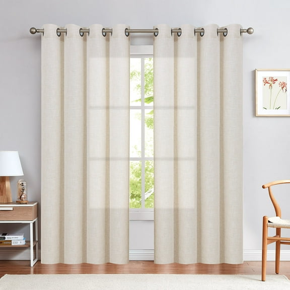 Curtainking Farmhouse Linen Curtains Living Room Bedroom Light Filtering Grommet Window Curtains, 50" x 84" (2 Panels)