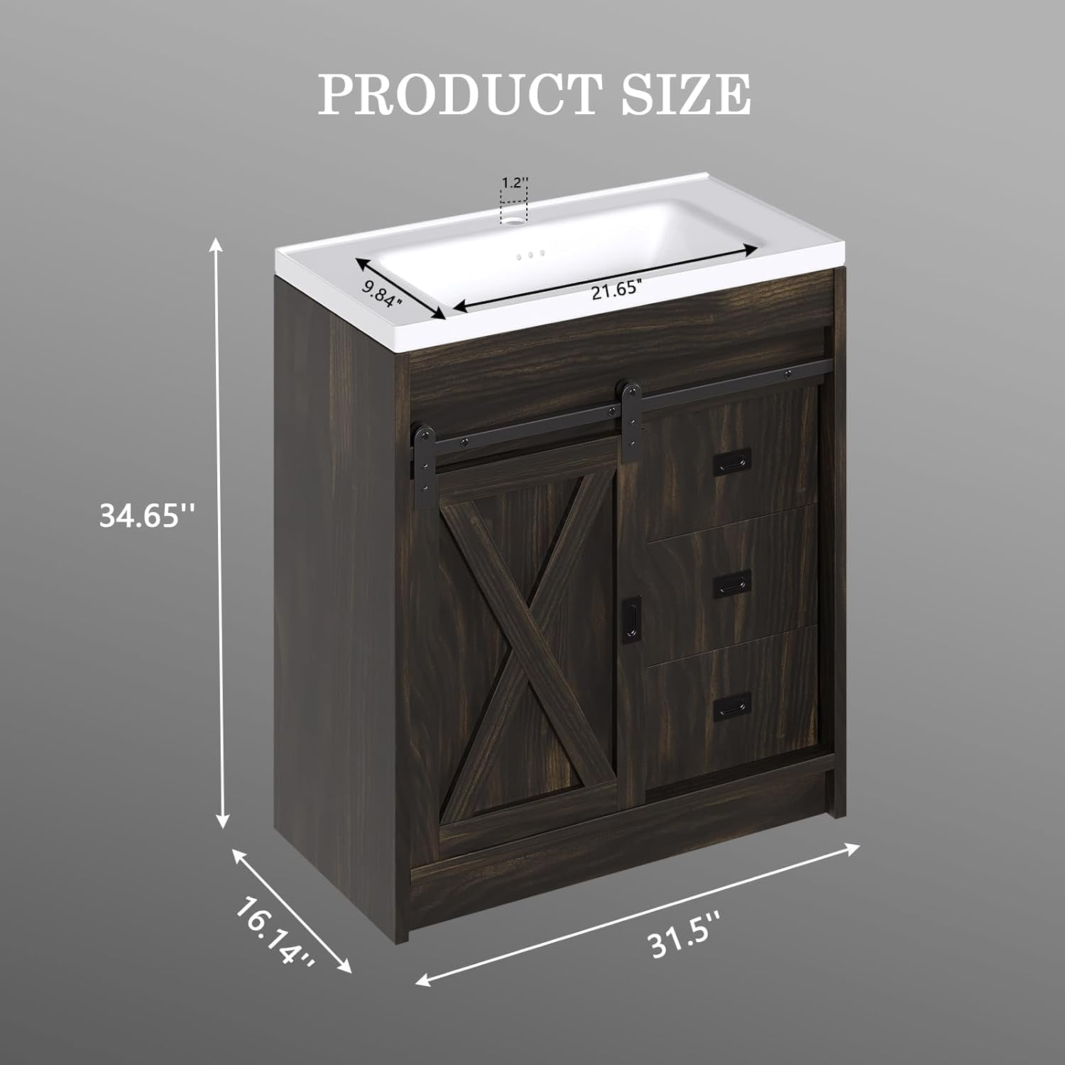 DreamCurship Bathroom Vanity with Sink Combo, White Bathroom Storage Cabinet with Drawers, Farmhouse Bathroom Vanity Cabinet with Sliding Barn Doors, Oak