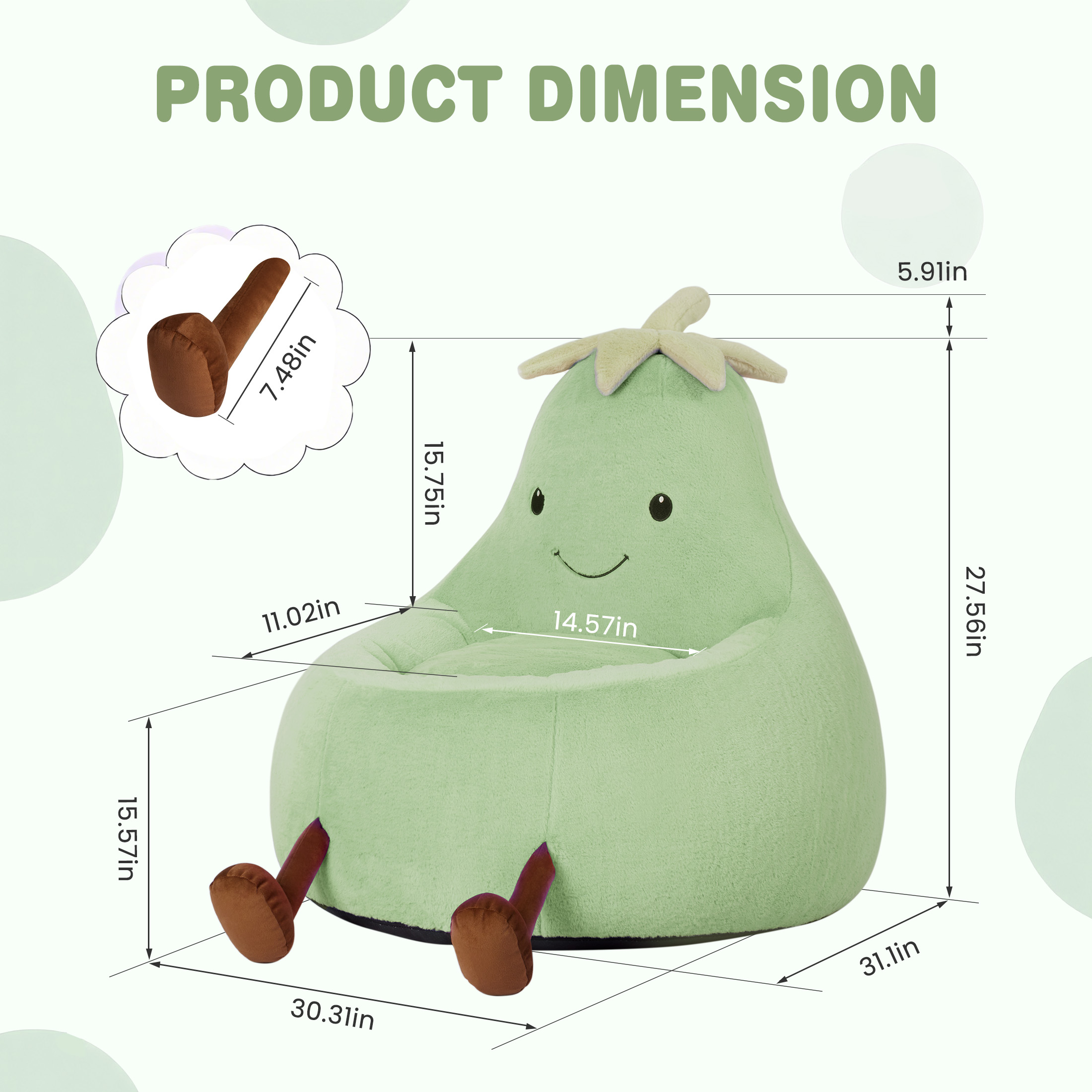 edx Eggplant Bean Bag Chair for Kids, Green photo 6