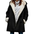 thumbnail image 5 of Women Fuzzy Jacket Fleece Lined Hooded Horn Buttons Medium Length Overcoat Winter Windproof Furry Outerwear Streetwear, 5 of 7