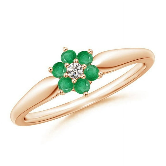 ANGARA Natural Classic Six Petal Emerald and Diamond Flower Ring in 14K Rose Gold for Women (Size-2mm) | May Birthstone, Birthday, Anniversary, Jewelry Gift for Women | Natural Emerald Ring