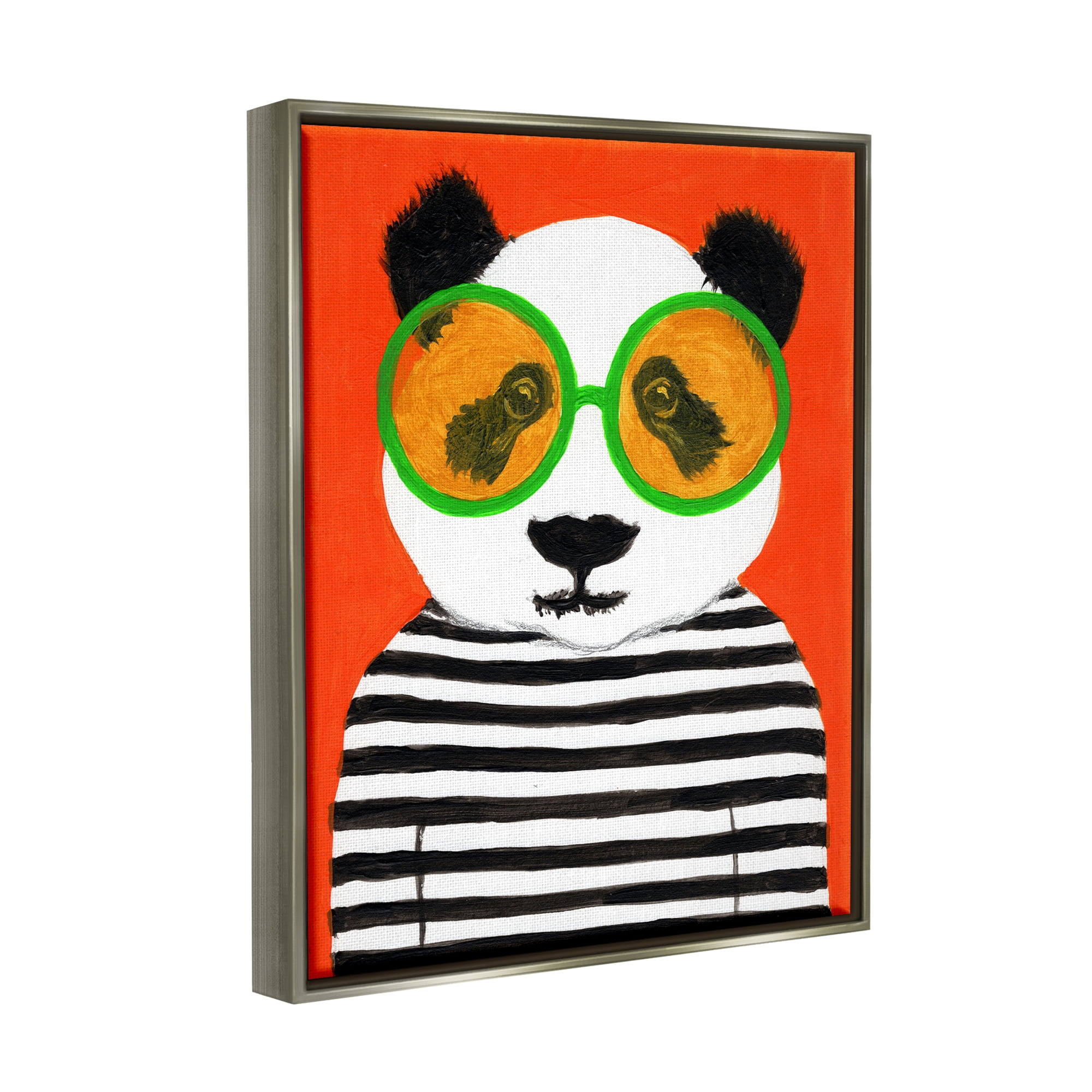 Stupell Industries Bold Panda Bear Striped Shirt Animals & Insects Painting Gray Floater Framed Art Print Wall Art