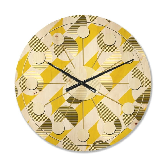 Designart 'Abstract Retro Geometric Pattern Design II' Mid-Century Modern Wood Wall Clock
